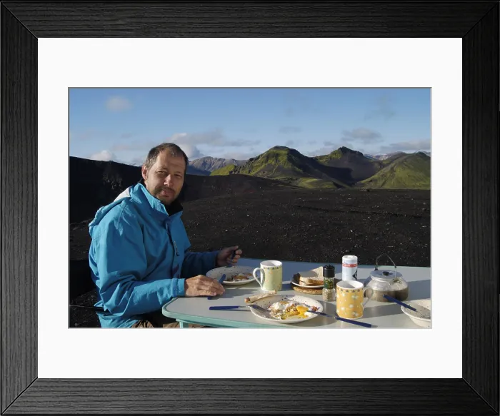 Framed Print : Outdoor breakfast at the caldera of the Ljótipollur volcano Iceland Framed Print : Outdoor breakfast at the caldera of the Ljótipollur volcano Iceland
