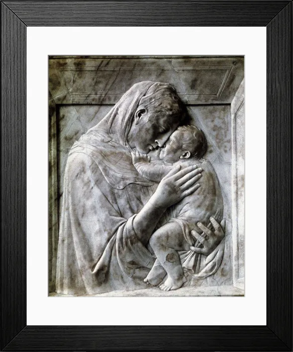 Framed Print : The Pazzi Madonna (Virgin and Child) Marble, c1417-18. Donatello (c1386-1466) Florentine sculptor. Italian Framed Print : The Pazzi Madonna (Virgin and Child) Marble, c1417-18. Donatello (c1386-1466) Florentine sculptor. Italian