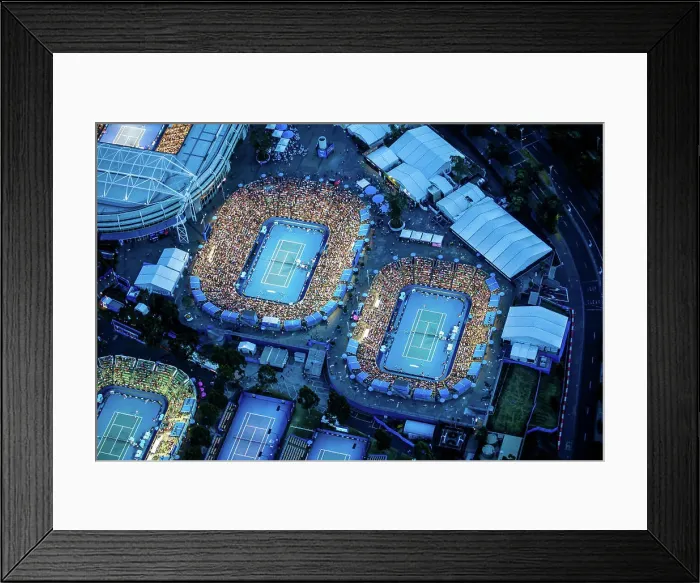 Framed Print : Dusk aerial view of the Australian Open Tennis tournament. At Rod Laver Arena Framed Print : Dusk aerial view of the Australian Open Tennis tournament. At Rod Laver Arena