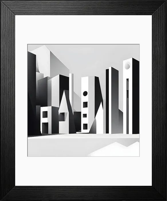 Framed Print : Minimalist abstract wallpaper illustration symbolizing architecture in simple geometric shapes, AI generated