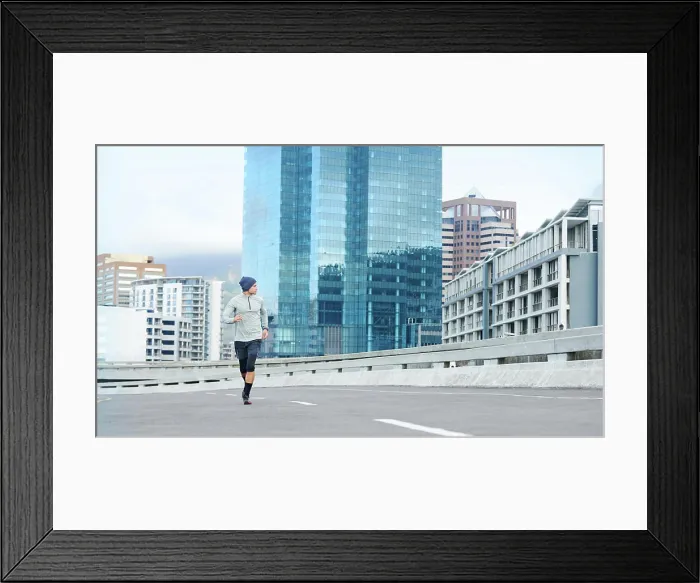 Framed Print : Man, road and bridge with running for fitness or training Framed Print : Man, road and bridge with running for fitness or training