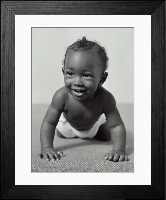 Framed Print : 1940S 1950S Smiling African-American Baby Crawling