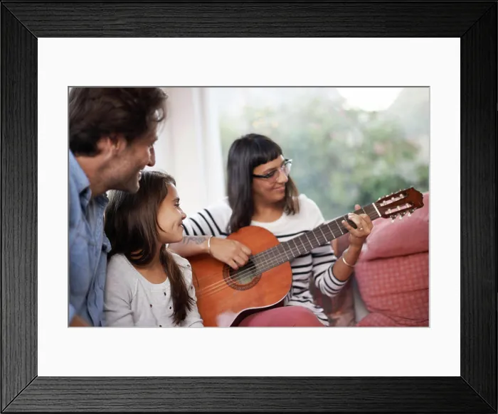 Framed Print : Woman, music and playing guitar for family at home Framed Print : Woman, music and playing guitar for family at home