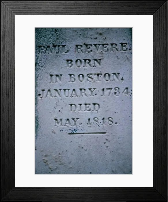 Framed Print : Inscription on Paul Revere's Grave, Boston, Massachusetts, USA Framed Print : Inscription on Paul Revere's Grave, Boston, Massachusetts, USA
