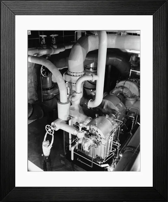 Framed Print : High angle view of a worker working in an engine room of a steel rolling mill, Pittsburgh, Pennsylvania, USA