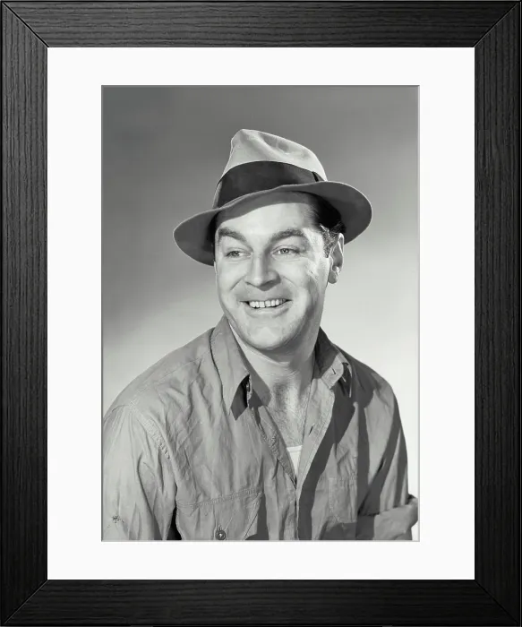 Framed Print : Vintage photograph. Smiling man wearing wrinkled shirt and disheveled hat