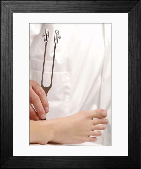 Framed Print : Neurology : Examination of perception of vibration with tuning fork Framed Print : Neurology : Examination of perception of vibration with tuning fork