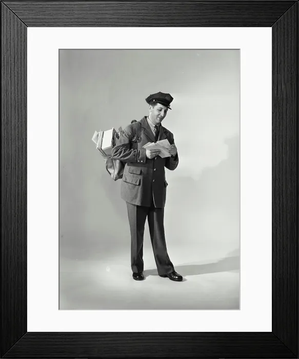 Framed Print : Vintage Photograph. Mailman carrying load of mail. Frame 4 Framed Print : Vintage Photograph. Mailman carrying load of mail. Frame 4