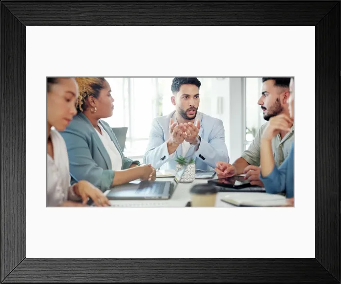 Framed Print : Leader, team and meeting for strategy in office for collaboration