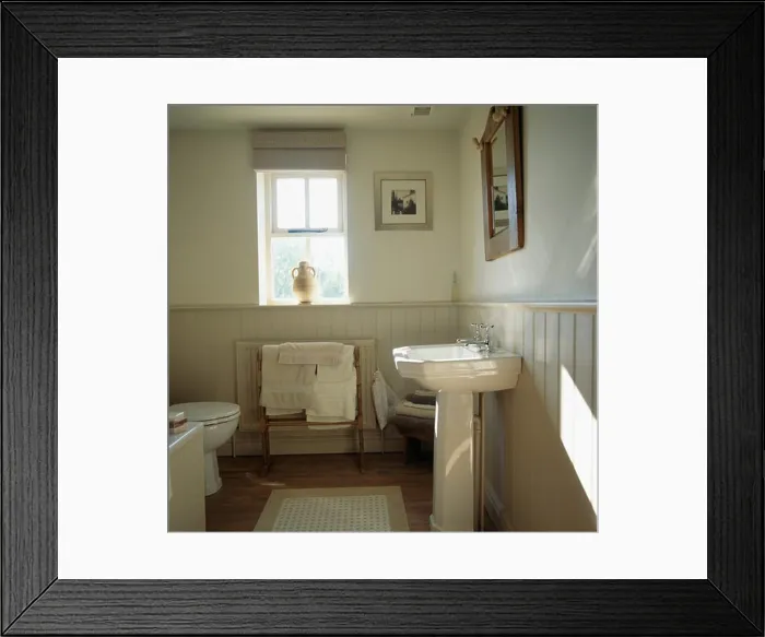 Framed Print : Traditional cream bathroom with tongue and groove dado panelling