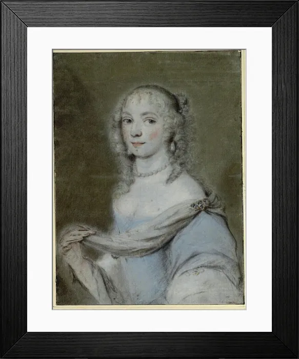 Framed Print : A portrait of a young woman by Jakob van Schuppen rendered in colored chalk on brown paper Framed Print : A portrait of a young woman by Jakob van Schuppen rendered in colored chalk on brown paper