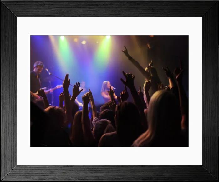 Framed Print : Stage, lights and fans at rock concert or music festival Framed Print : Stage, lights and fans at rock concert or music festival