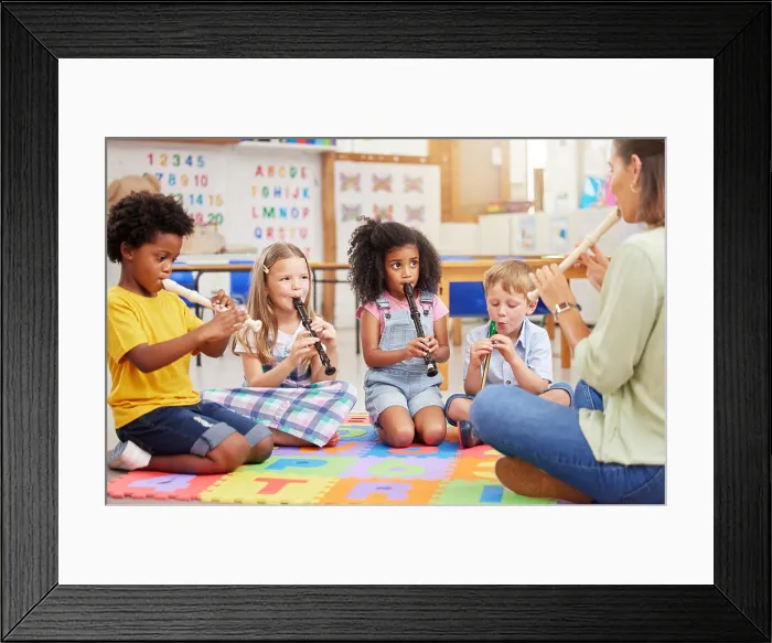 Framed Print : Teacher, flute and students in classroom