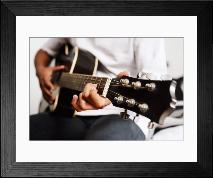 Framed Print : Learning, guitar or hands of man in house for performance practice Framed Print : Learning, guitar or hands of man in house for performance practice
