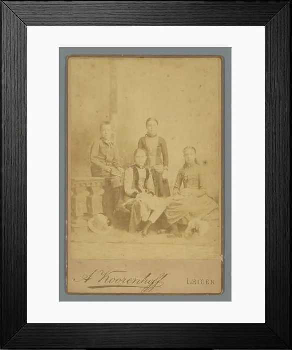 Framed Print : Group portrait of three girls and a boy Framed Print : Group portrait of three girls and a boy