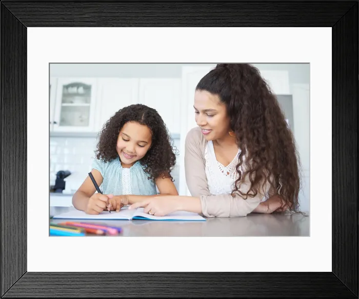 Framed Print : Smile, mom and help to girl, homework and teaching of math Framed Print : Smile, mom and help to girl, homework and teaching of math