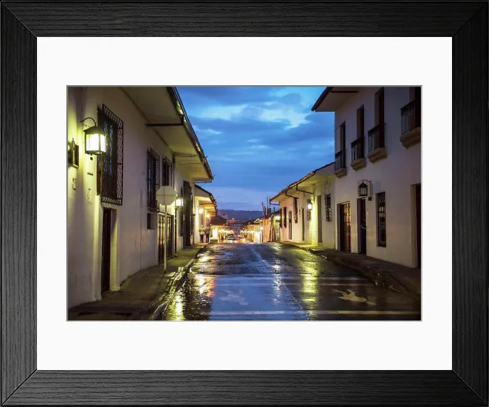Framed Print : wet and empty street in Popayan, Colombia Framed Print : wet and empty street in Popayan, Colombia