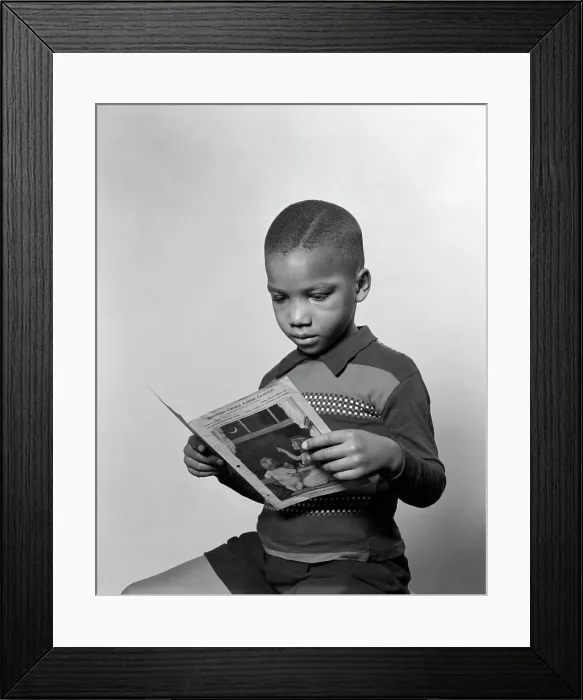 Framed Print : Portrait Boy Child African American Retro 1950S