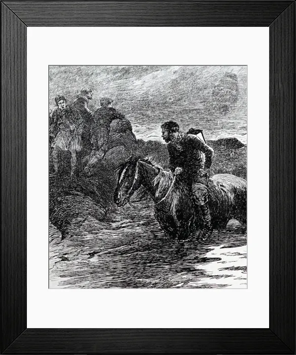 Framed Print : Engraving depicting wreckers luring a ship onto rocks by means of the lamp on the mounted man's back. Dated 19th Century Framed Print : Engraving depicting wreckers luring a ship onto rocks by means of the lamp on the mounted man's back. Dated 19th Century