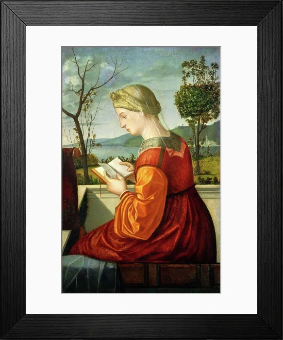 Framed Print : Vittore Carpaccio (Italian, c. 1465-1525-1526), The Virgin Reading, c. 1505, oil on panel transferred to canvas Framed Print : Vittore Carpaccio (Italian, c. 1465-1525-1526), The Virgin Reading, c. 1505, oil on panel transferred to canvas