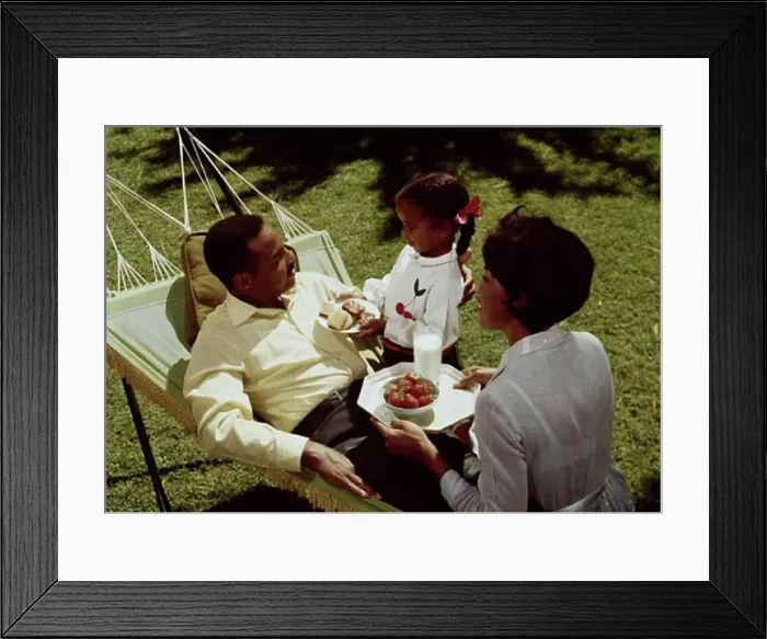 Framed Print : High angle view of a mid adult couple sitting in a hammock with their daughter standing beside them Framed Print : High angle view of a mid adult couple sitting in a hammock with their daughter standing beside them