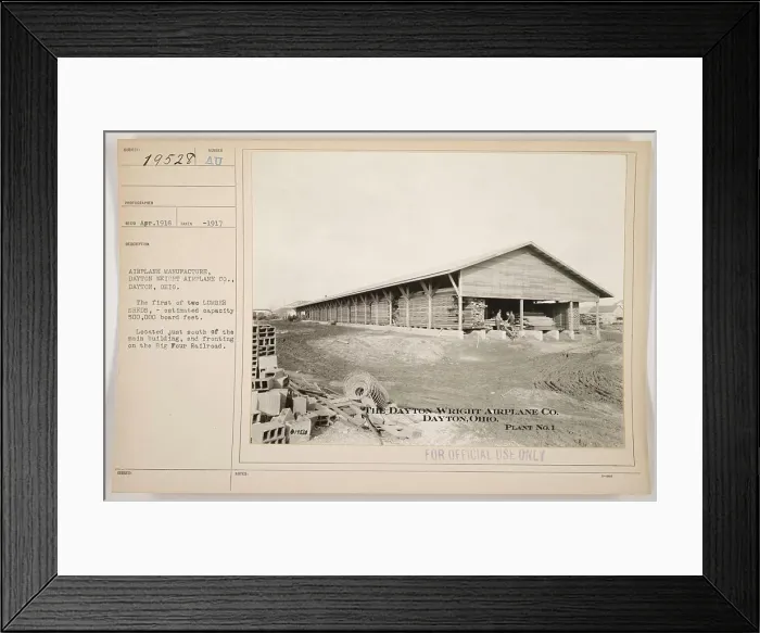 Framed Print : 'An image showing the first of two lumber sheds at the Dayton Wright Airplane Co Framed Print : 'An image showing the first of two lumber sheds at the Dayton Wright Airplane Co