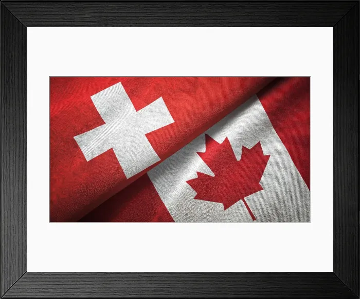 Framed Print : Swiss and Canadian Flags Overlapping with Textured Fabric Appearance Swiss Framed Print : Swiss and Canadian Flags Overlapping with Textured Fabric Appearance Swiss