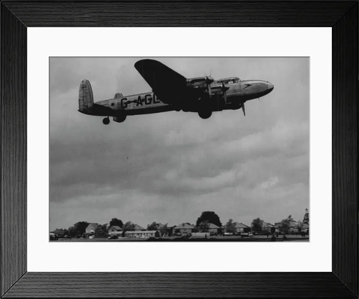 Framed Print : First B.O.A.C. Plane Leaves Heath Row -- The 'Lancastrian' Aircraft taking off from Hearth Row