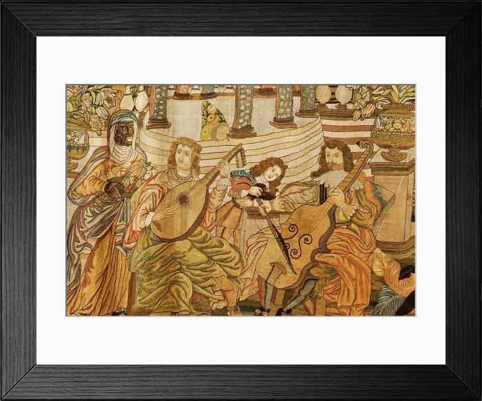 Framed Print : England, Oxfordshire, Oxford, Ashmolean Museum, Spanish Embroidery (1650) depicting Court Musicians Framed Print : England, Oxfordshire, Oxford, Ashmolean Museum, Spanish Embroidery (1650) depicting Court Musicians