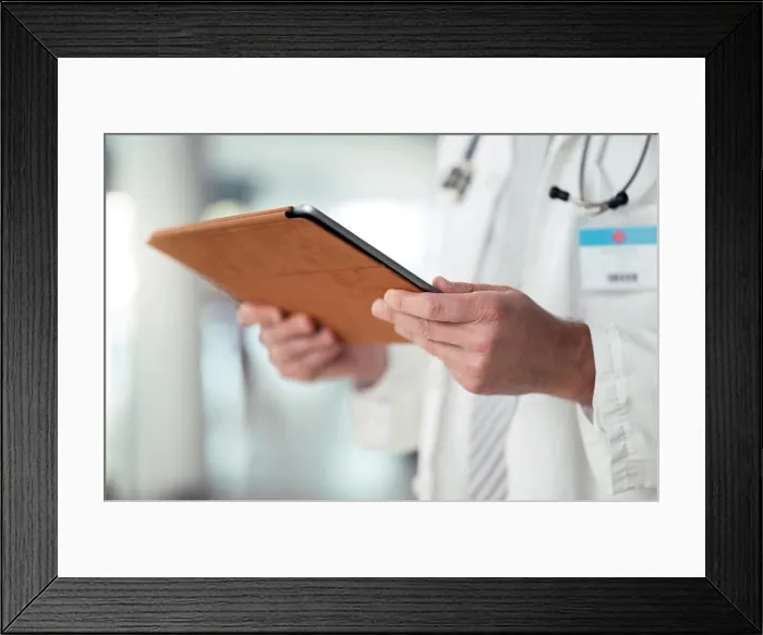 Framed Print : Doctor, hands and tablet for healthcare or medical information Framed Print : Doctor, hands and tablet for healthcare or medical information
