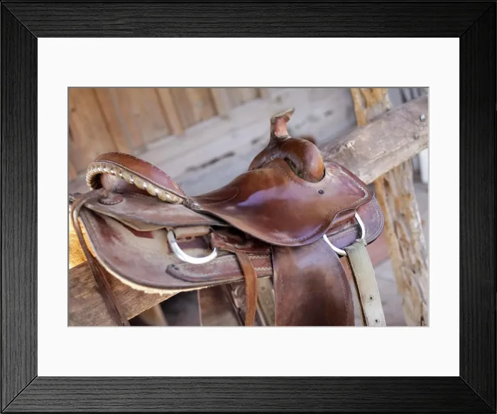 Framed Print : Saddle resting on the railing, Tucson, Arizona, USA Framed Print : Saddle resting on the railing, Tucson, Arizona, USA