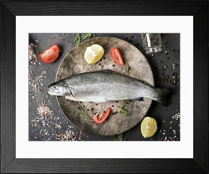 Framed Print : Top view fish plate with spices Framed Print : Top view fish plate with spices