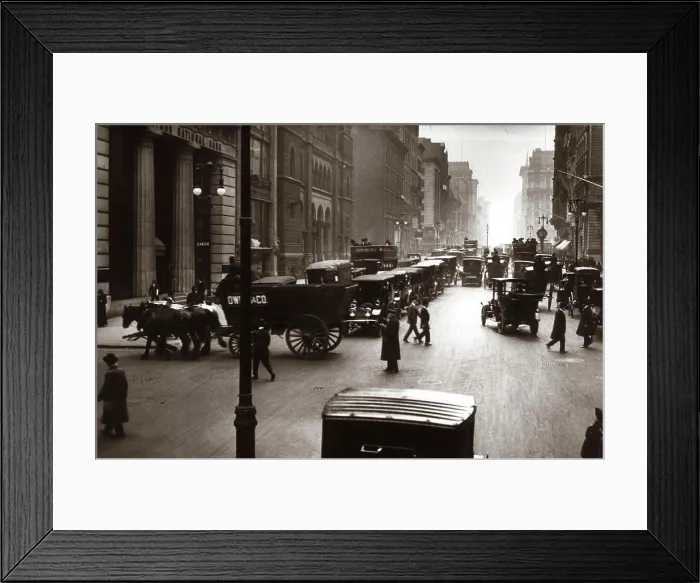 Framed Print : 1890S 1900S Turn Of Century New York City Street Scene Pedestrians Horse & Wagons Automobiles Cars Traffic Manhattan Framed Print : 1890S 1900S Turn Of Century New York City Street Scene Pedestrians Horse & Wagons Automobiles Cars Traffic Manhattan