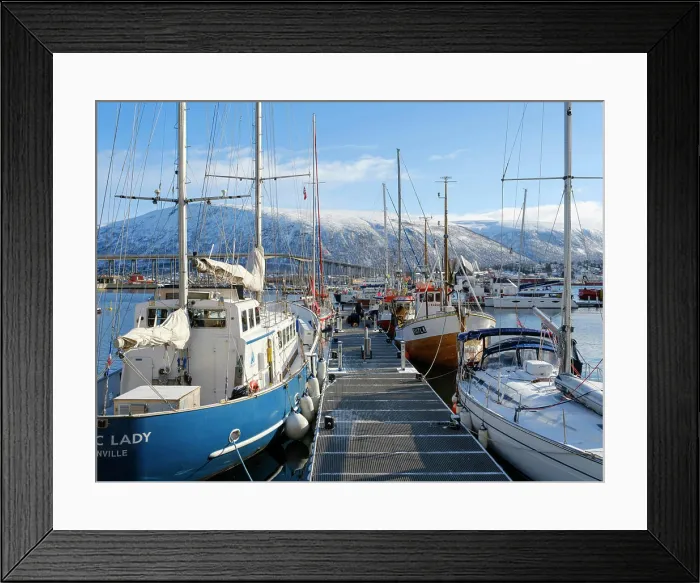 Framed Print : The harbour. Tromso or Tromsoe during winter in the northern part of Norway. Europe. Scandinavia. Norway. March