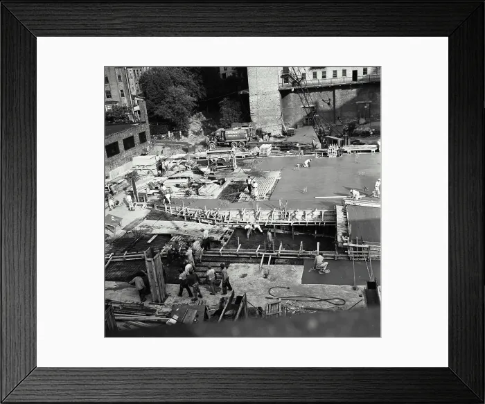 Framed Print : Vintage Photograph. Construction - pouring concrete, basement floor, apartment house Framed Print : Vintage Photograph. Construction - pouring concrete, basement floor, apartment house
