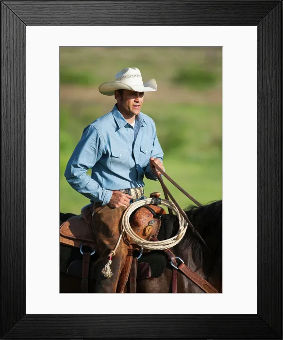 Framed Print : Agriculture - A cowboy on horseback on a western rangeland / Childress, Texas, USA Framed Print : Agriculture - A cowboy on horseback on a western rangeland / Childress, Texas, USA