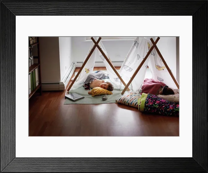 Framed Print : Two sleeping kids inside in tents Framed Print : Two sleeping kids inside in tents