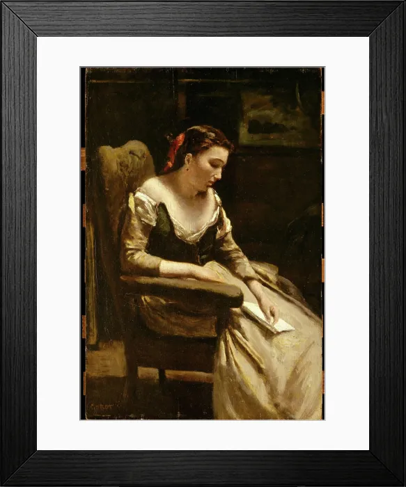 Framed Print : The Letter ca. 1865 Camille Corot French This work owes much of its character to the precedent of