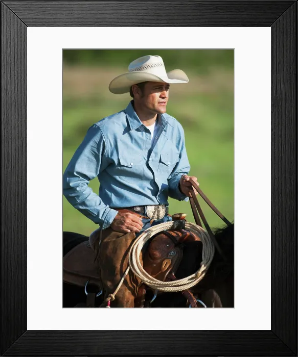 Framed Print : Agriculture - A cowboy on horseback on a western rangeland  /  Childress, Texas, USA