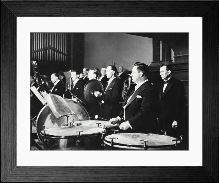 Framed Print : Vintage photograph. Percussion section in Thomas Beecham Royal Philharmonic Orchestra