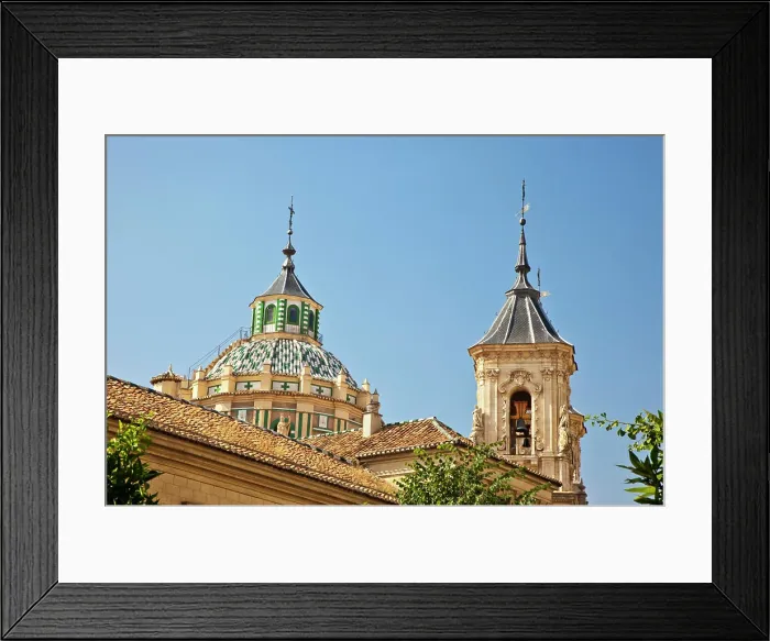 Framed Print : Europe, Spain, Granada. The baroque facade dome and bell tower of the Iglesia de San Juan de Dios