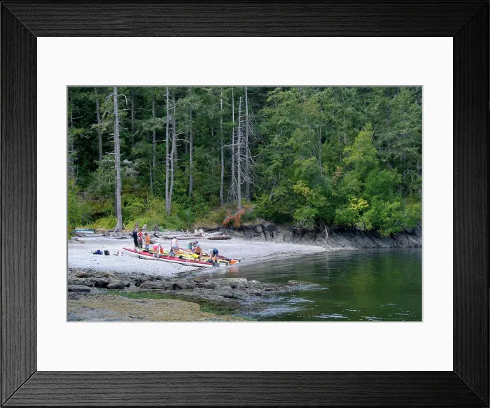 Framed Print : Canada, British Columbia, Gulf Islands, Portland Island. Kayakers loading their kayaks at Arbutus Point Framed Print : Canada, British Columbia, Gulf Islands, Portland Island. Kayakers loading their kayaks at Arbutus Point