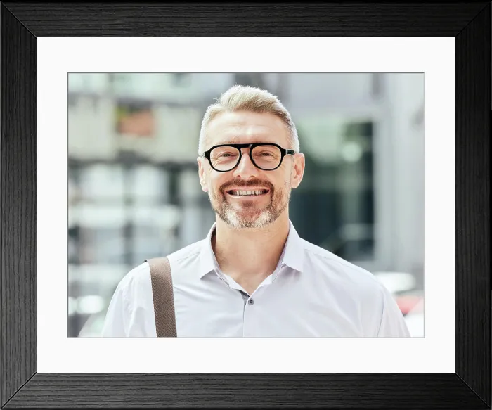 Framed Print : Mature business man, street and portrait with glasses Framed Print : Mature business man, street and portrait with glasses