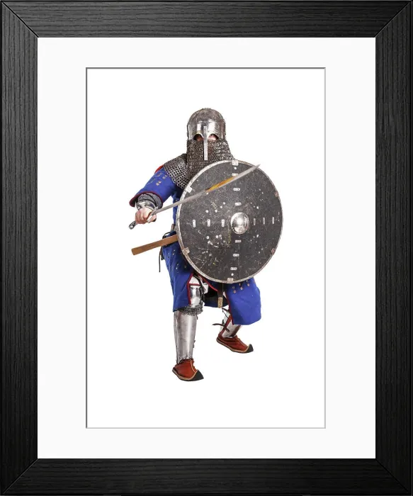 Framed Print : Mongol horde warrior in armour, holding traditional saber Framed Print : Mongol horde warrior in armour, holding traditional saber