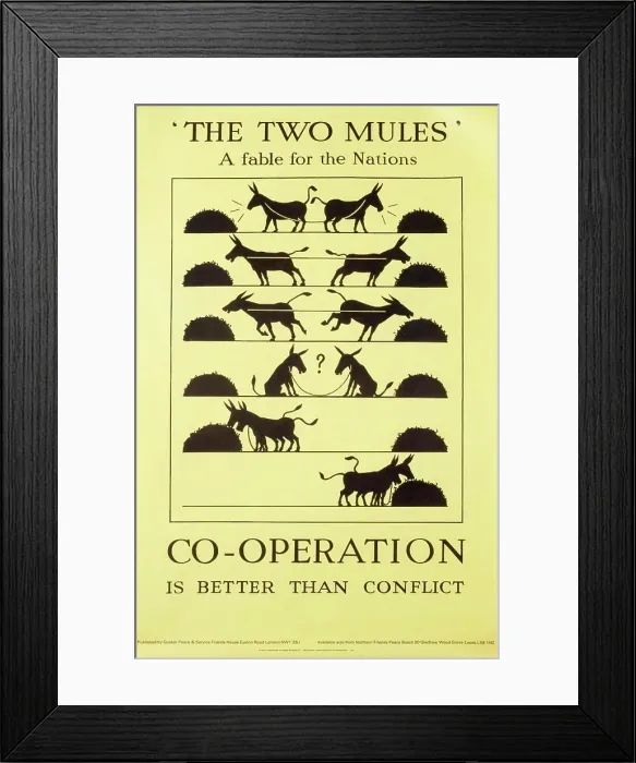 Framed Print : Co-operation is better than conflict Quaker Peace organisation, British anti-Cold War, propaganda poster 1970 Framed Print : Co-operation is better than conflict Quaker Peace organisation, British anti-Cold War, propaganda poster 1970