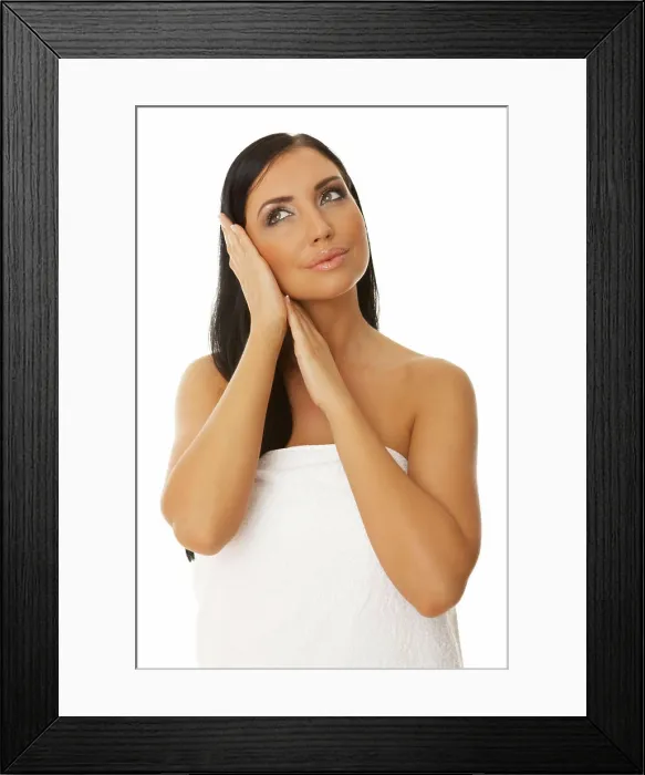 Framed Print : Black haired Beauty Portrait of 20-25 years old beautiful woman on white