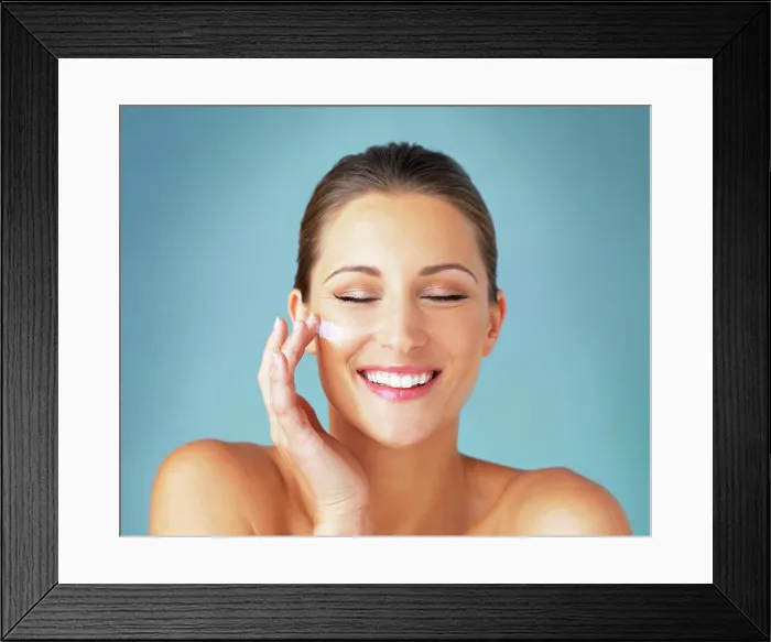 Framed Print : Skincare, smile and woman with cream on face Framed Print : Skincare, smile and woman with cream on face
