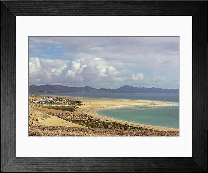 Framed Print : Panoramic view at sandy beach of Risco del Paso on canary island Fuerteventura