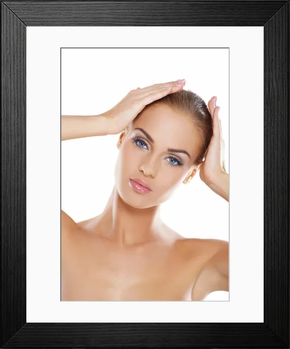 Framed Print : Beauty portrait of a serene woman Beauty portrait of a gorgeous serene woman with lovely eyes posing with bare Framed Print : Beauty portrait of a serene woman Beauty portrait of a gorgeous serene woman with lovely eyes posing with bare