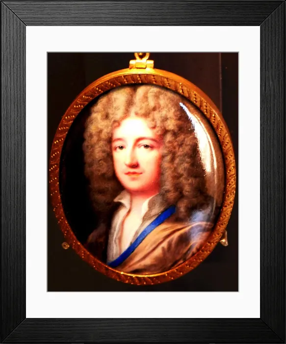 Framed Print : Oval miniature portrait miniature depicting an unidentified manwearing a whig